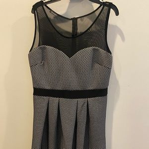 Me & Me dress made in Italy micro polkadot A line dress with mesh top neckline.